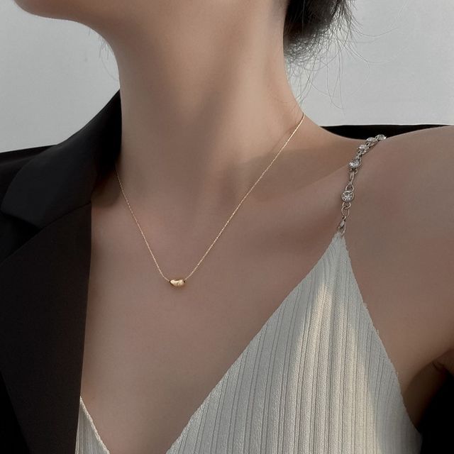 Steel Bean Polished Stainless Pendant Necklace