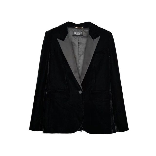 Long-Sleeve Lapel Velvet Mini Blazer Dress