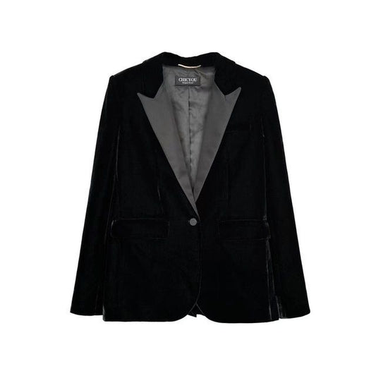 Long-Sleeve Lapel Velvet Mini Blazer Dress