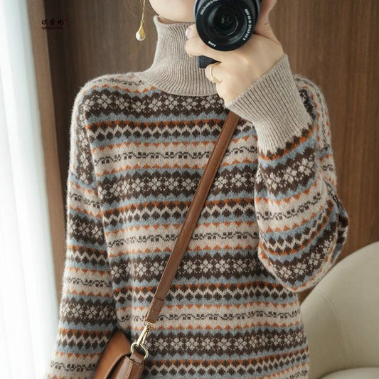 Turtleneck Geometric Patterned Sweater