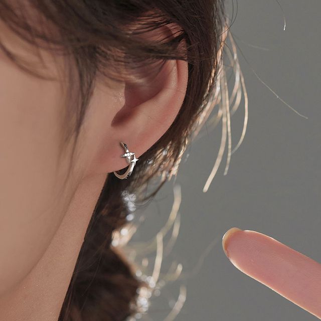 Sterling Star Hoop Earring Silver