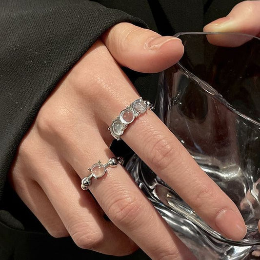 designs) Ring Open Set / Alloy (various Moonstone