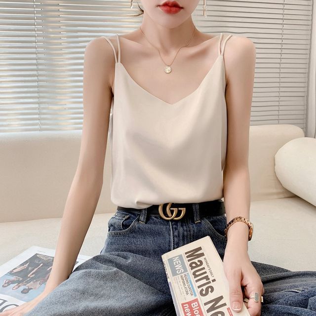 Strappy V-Neck Plain Camisole Top