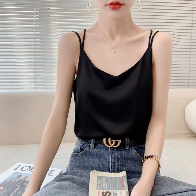 Strappy V-Neck Plain Camisole Top