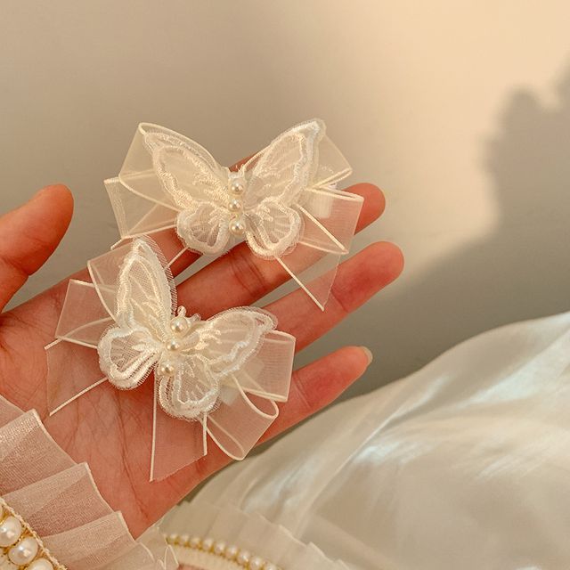 Hair / Organza Pearl Set Butterfly Clip Faux