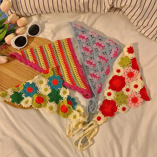 Lace Crochet Embroidered Head Scarf Floral