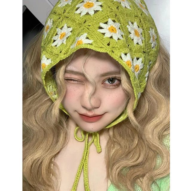 Lace Crochet Embroidered Head Scarf Floral