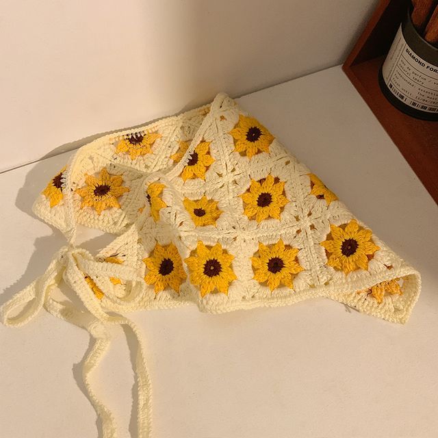 Lace Crochet Embroidered Head Scarf Floral