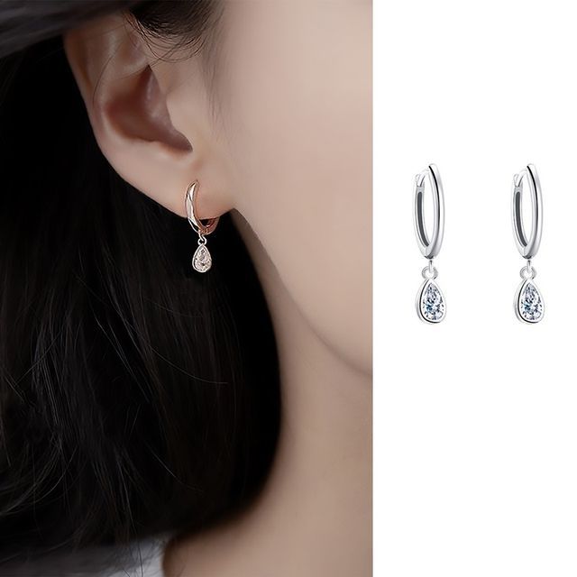 Droplet Rhinestone Earring Silver Dangle Sterling