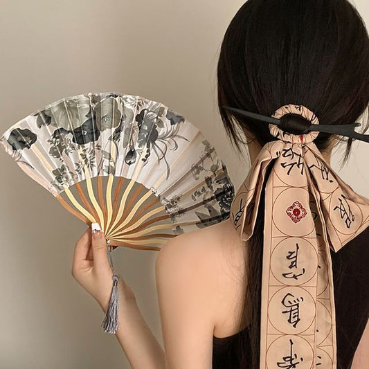 Hand Chinese Character Fan Scrunchie Traditional /