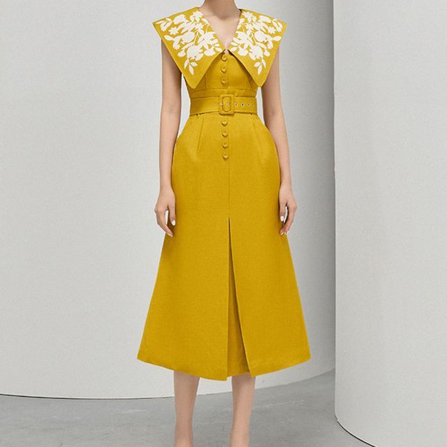 Sleeveless V-Neck Floral Midi A-Line Dress