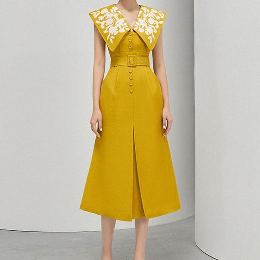 Sleeveless V-Neck Floral Midi A-Line Dress