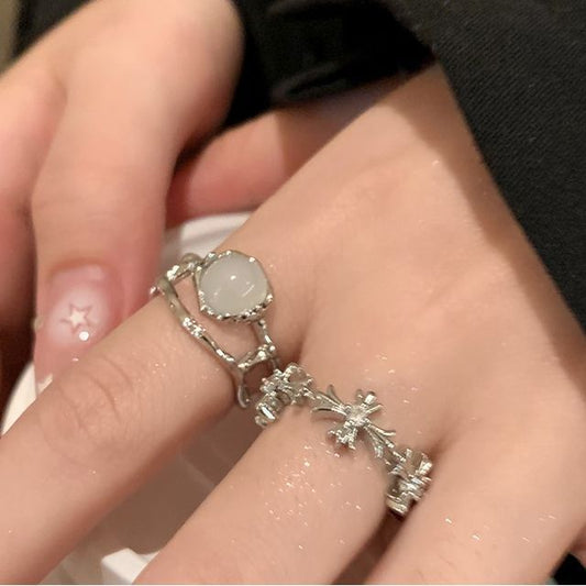 Moonstone / Set Cross Open Ring Faux