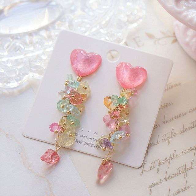 Earring Floral Acrylic Dangle Heart