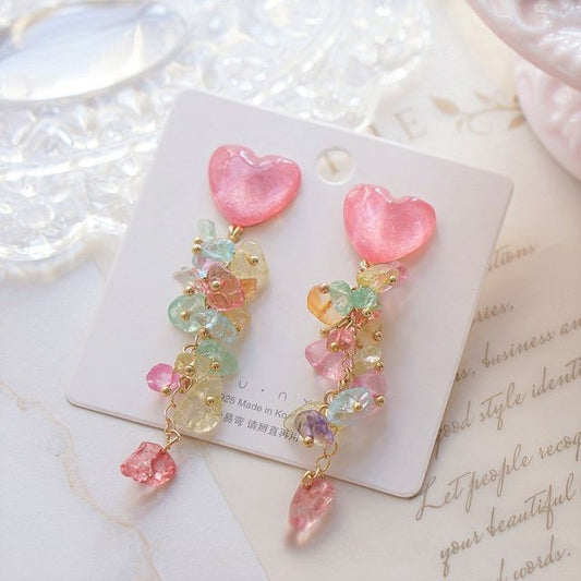 Earring Floral Acrylic Dangle Heart