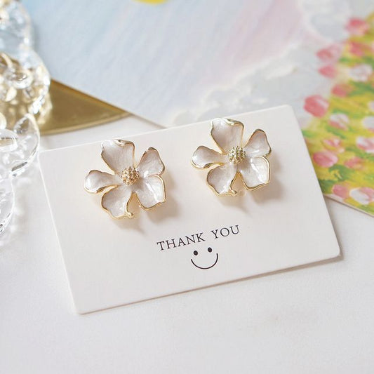 Earring Stud Glaze Floral Alloy