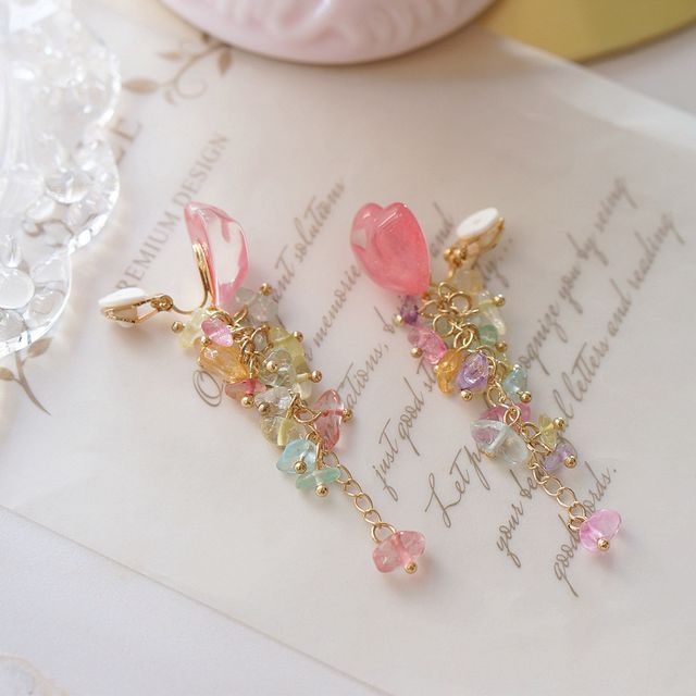 Earring Floral Acrylic Dangle Heart