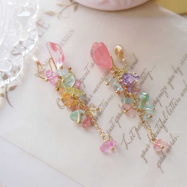 Earring Floral Acrylic Dangle Heart