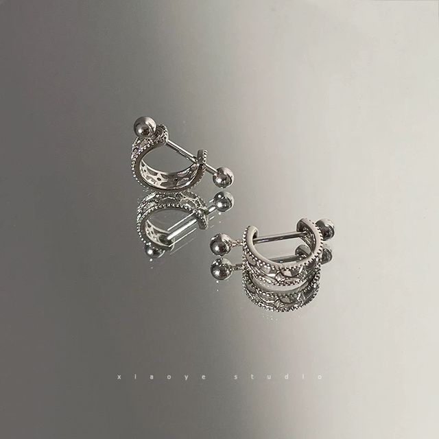 Silver Earring Sterling Cutout Barbell Huggie