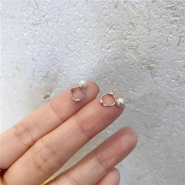 Sterling Huggie Faux Pearl Earring Silver