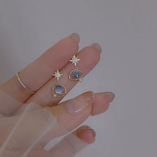 Earring Stone Star Planet Rhinestone Alloy Eye Drop Faux Cat