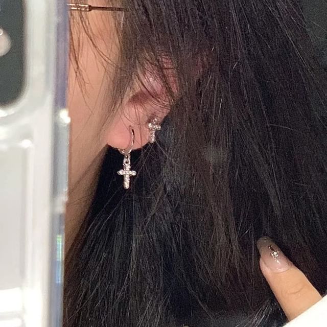 Earring Drop Alloy Cross Rhinestone Asymmetrical