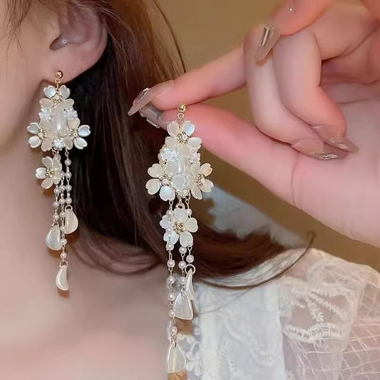 Alloy Earring Faux Pearl Floral Chandelier