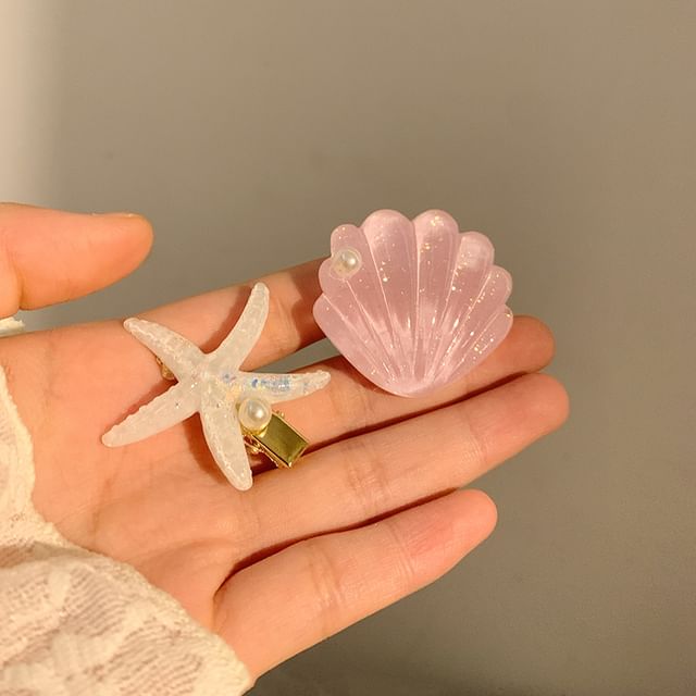 Resin Starfish Hair Shell / Clip Pearl Faux