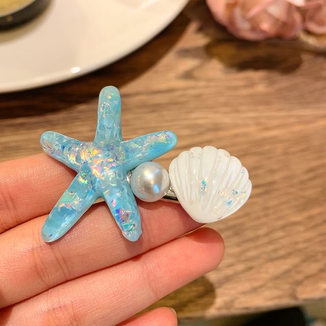 Resin Starfish Hair Shell / Clip Pearl Faux