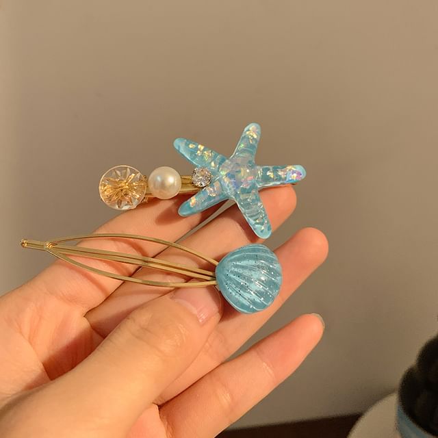 Resin Starfish Hair Shell / Clip Pearl Faux