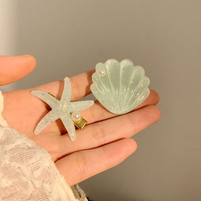 Resin Starfish Hair Shell / Clip Pearl Faux