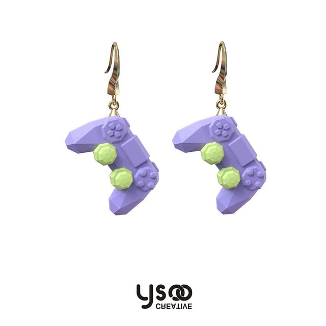 Earring Ear Gamepad Drop Lettering / Asymmetrical Clip-On Cuff