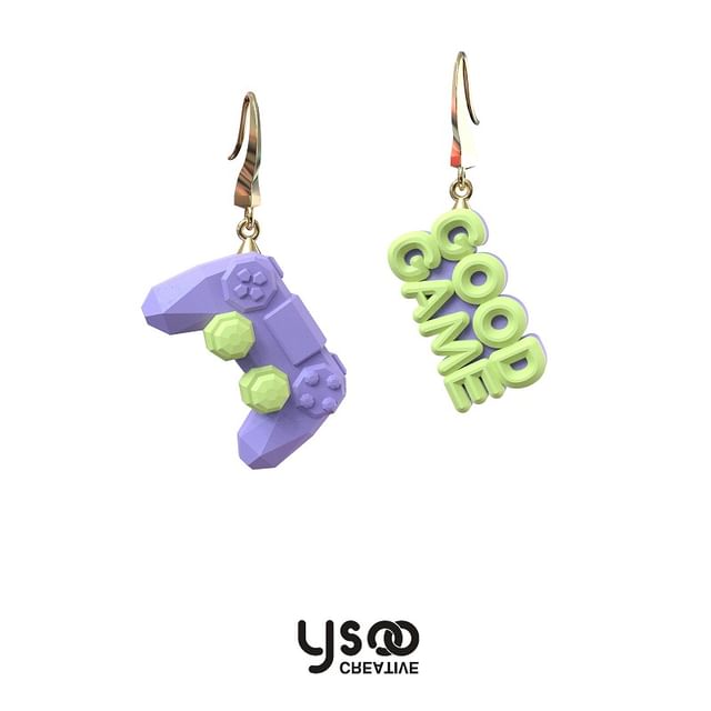 Earring Ear Gamepad Drop Lettering / Asymmetrical Clip-On Cuff