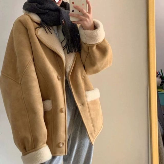 Plain Faux Shearling Single-Breasted Jacket