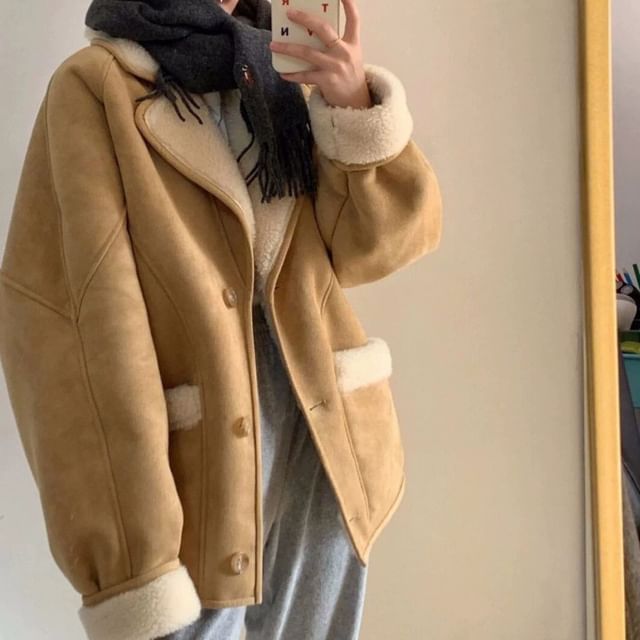 Plain Faux Shearling Single-Breasted Jacket