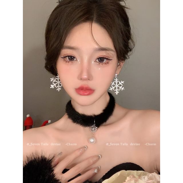Set Choker Bracelet Fluffy Earring Snowflake / Christmas Chandelier Drop Tree