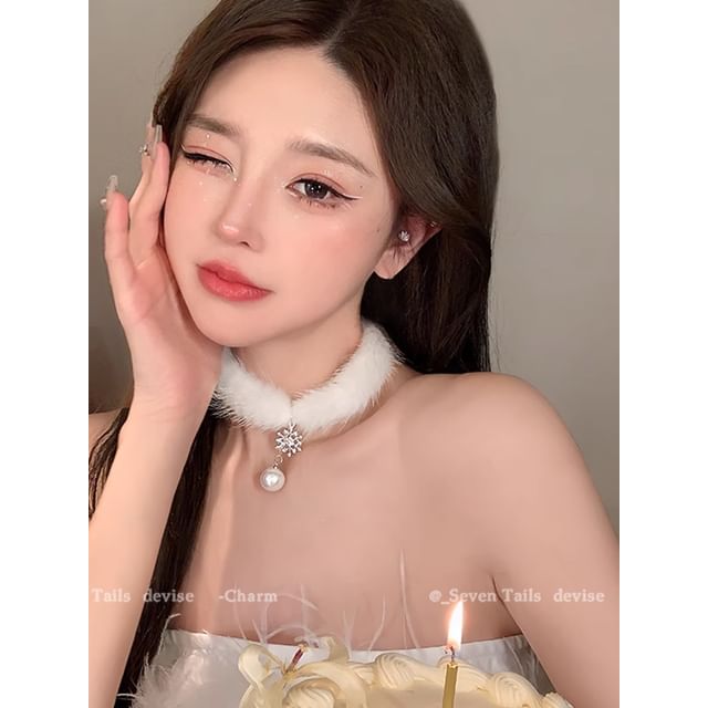 Set Choker Bracelet Fluffy Earring Snowflake / Christmas Chandelier Drop Tree