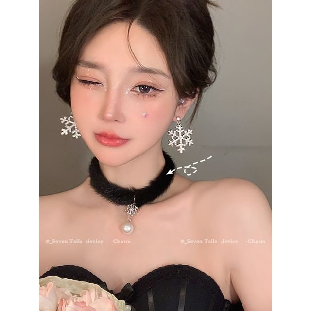 Set Choker Bracelet Fluffy Earring Snowflake / Christmas Chandelier Drop Tree