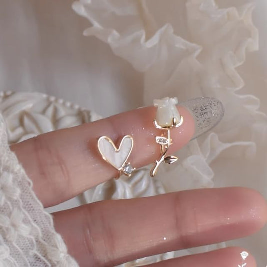 Asymmetrical Rhinestone Alloy Rose Heart Stud Earring