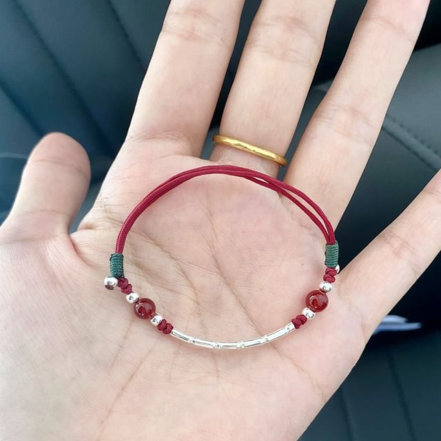 String Agate Bracelet Silver Bead Sterling