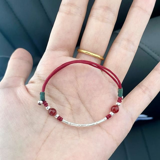 String Agate Bracelet Silver Bead Sterling