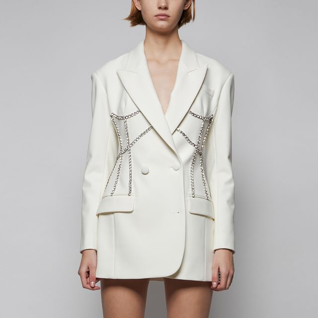Plain Double-Breasted Chained Blazer