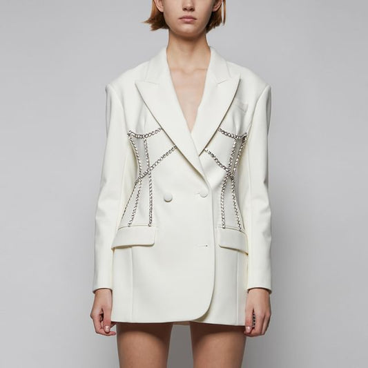 Plain Double-Breasted Chained Blazer