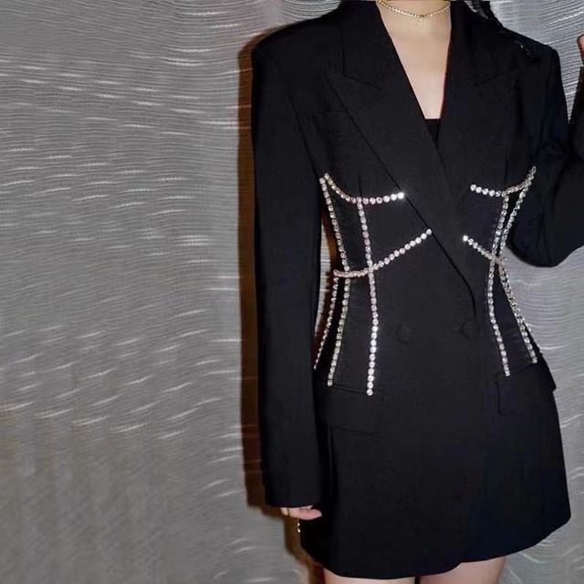 Plain Double-Breasted Chained Blazer