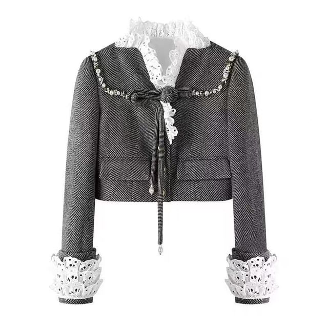 Eyelet Lace Cuff Button-Up Jacket