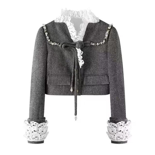 Eyelet Lace Cuff Button-Up Jacket