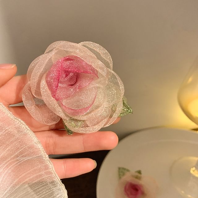 Faux Hair Scrunchie Tie Mesh Pearl Clip Designs) (Various Rose /