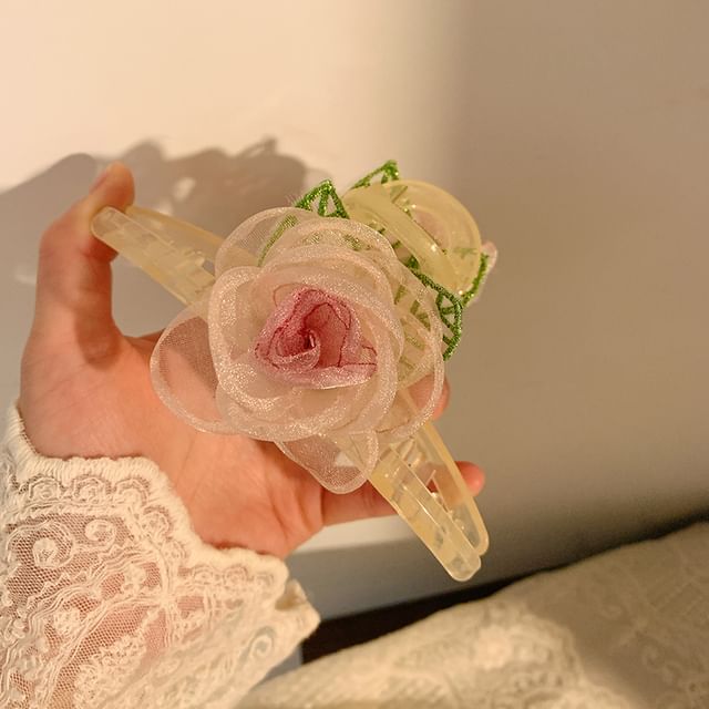 Faux Hair Scrunchie Tie Mesh Pearl Clip Designs) (Various Rose /