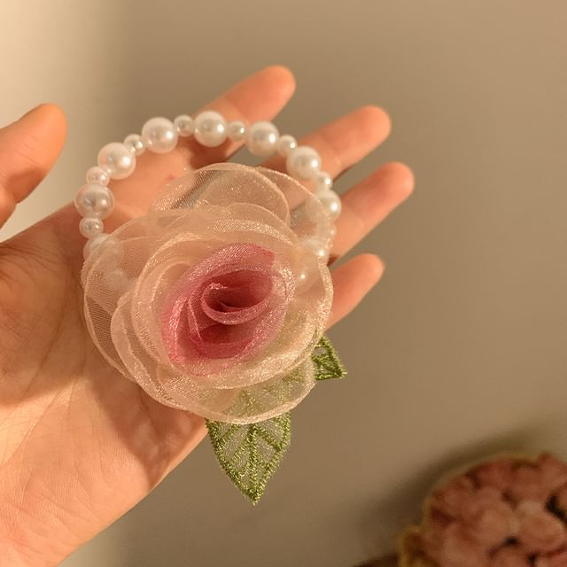 Faux Hair Scrunchie Tie Mesh Pearl Clip Designs) (Various Rose /