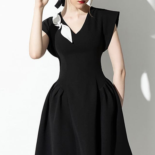 Sleeveless V-Neck Floral Plain Mini A-Line Dress